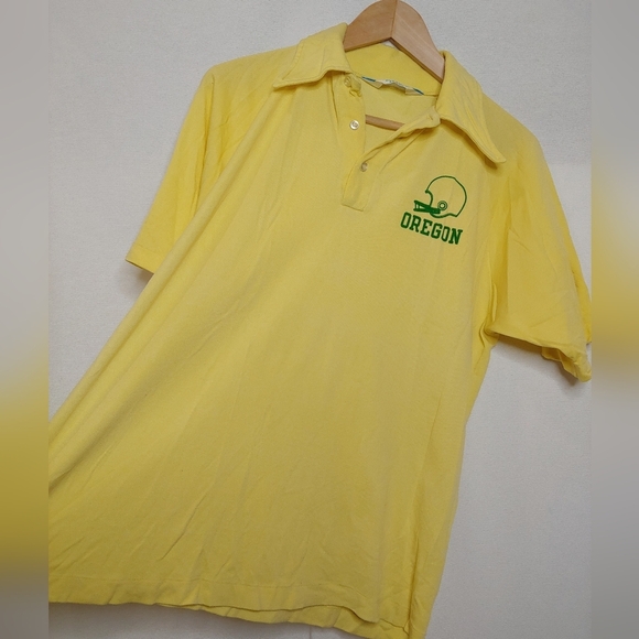 Vintage Champion University of Oregon Ducks Football Polo Shirt Yellow 60s 70s L - Picture 4 of 11